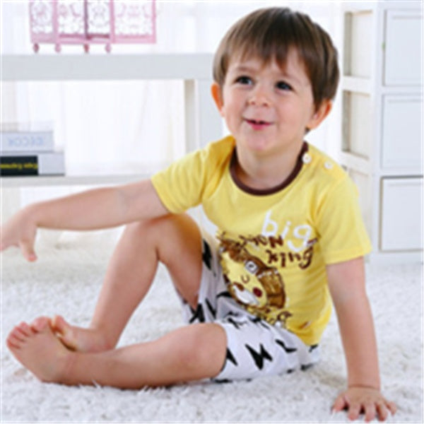 2pc Baby Summer Clothing Set – Cute Cartoon Print T-Shirt & Shorts – Soft Cotton Casual Outfit for Boys & Girls