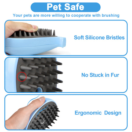 3-in-1 Steamy Cat Brush – Electric Steam Pet Grooming Brush for Shedding – Gentle Silicone Massage Comb for Cats & Dogs