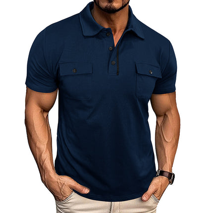 Men's Premium Summer Lapel Polo Shirt – Breathable Short Sleeve Button-Down Top with Chest Pocket – Versatile Outdoor & Casual Fashion