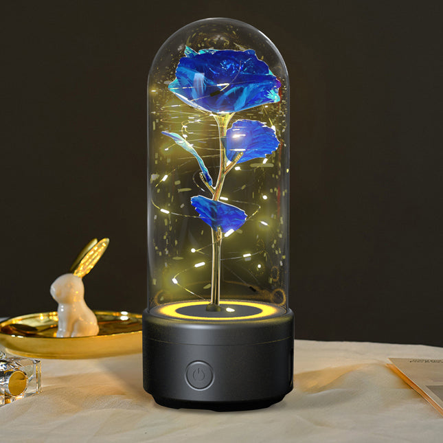 Eternal Rose in Glass Dome with Bluetooth Speaker – Romantic LED Luminous Flower Night Light – Perfect Valentine's Day & Anniversary Gift for Her