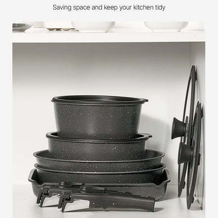 17-Piece Granite Nonstick Pots and Pans Set – Professional Kitchen Cookware with Induction Base – Black