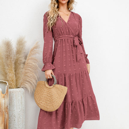 Women's Long Sleeve Wide Hem Maxi Dress – Elegant Flowy Solid Color Gown for Casual Days & Evening Outings