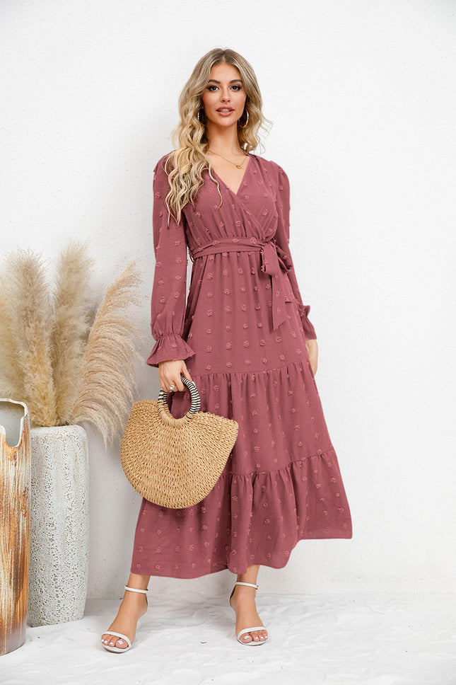 Women's Long Sleeve Wide Hem Maxi Dress – Elegant Flowy Solid Color Gown for Casual Days & Evening Outings