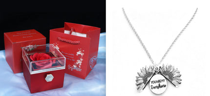 Creative Rotating Rose Jewelry Box – Eternal Soap Flower Gift Box for Necklace & Rings – Enchanted Spinning Rose Surprise for Valentine’s Day