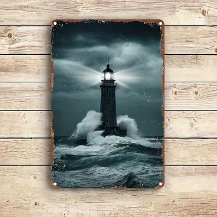 Vintage Nautical Lighthouse Metal Sign for Coastal Wall Decor