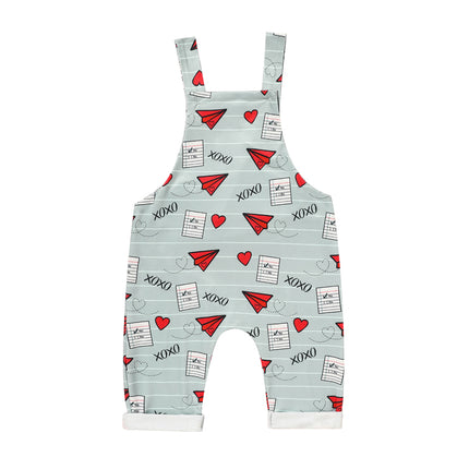 Baby Heart & Paper Plane Print Overalls – Adjustable Strap Cotton Romper – Unisex Spring & Fall Jumpsuit
