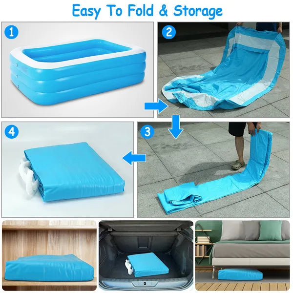 Inflatable Swimming Pool – Large Family Swim & Play Center – Blow Up Kiddie Pool for Toddlers & Adults – Durable Outdoor Lounge Pool
