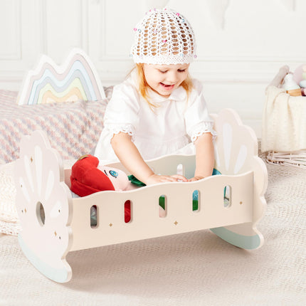 Robotime Wooden Baby Doll Crib – Rocking Cradle for 18-Inch Dolls – Includes Soft Bedding Set – Premium Doll Furniture for Pretend Play