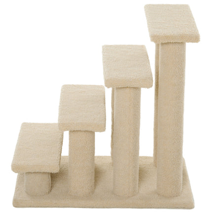25" 4-Step Pet Stairs for Cats & Small Dogs – Multi-Level Carpeted Cat Tree with Scratching Post – Senior Pet Relief Steps in Cream White