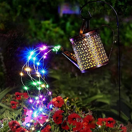 Solar Watering Can Lights with Cascading Fairy Lights – Waterproof Decorative Metal Garden Art – Outdoor Hanging Star Shower Lights for Yard, Patio & Pathway