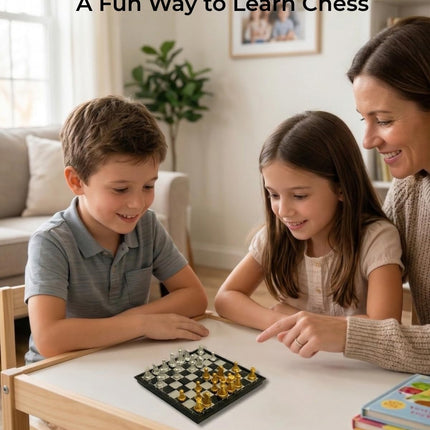 Magnetic Travel Chess Set – 9.8-Inch Folding Portable Board Game with Gold & Silver Pieces for Kids, Adults & Beginners