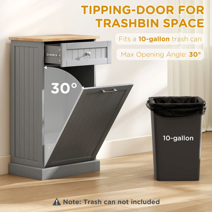 Modern Gray Tilt-Out Trash Can Cabinet – 10 Gallon Hidden Garbage Holder with Drawer – Stylish Wooden Kitchen Waste Bin Cupboard in Grey