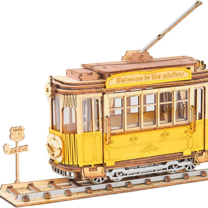 Robotime ROKR 3D Wooden Puzzle Tram Car – Laser-Cut DIY Model Kit for Adults & Teens – TG505 Vintage Streetcar Building Set