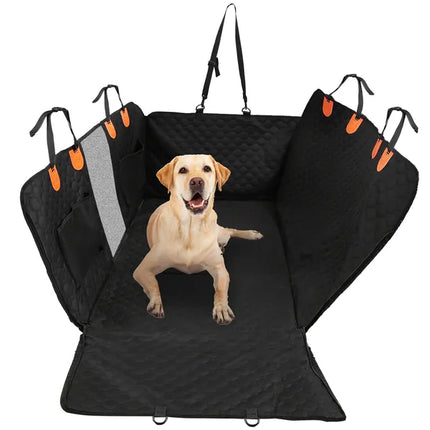 600D Heavy-Duty Dog Car Seat Cover – Full Protection Hammock with Side Flaps – Waterproof Rear Seat Protector with Mesh Window & Storage Bags