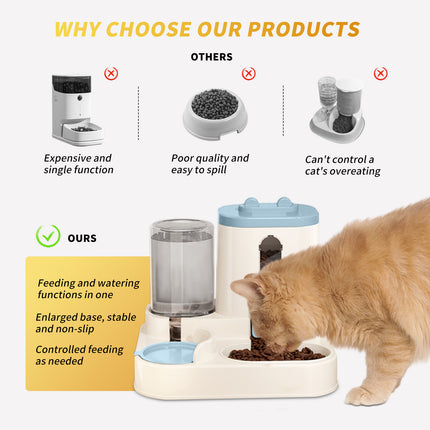 2-in-1 Automatic Cat Food Dispenser & Water Fountain – Integrated Gravity Feeder & Self-Refilling Waterer – Cute All-in-One Feeding Station