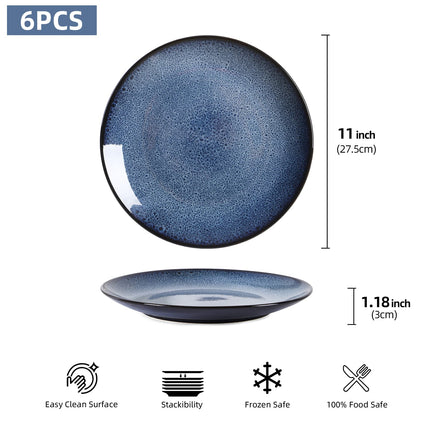 Ceramic Steak Plate Set of 6 – 8-Inch Modern Dinner Plates for Pasta, Salad & Dessert – Microwave & Dishwasher Safe