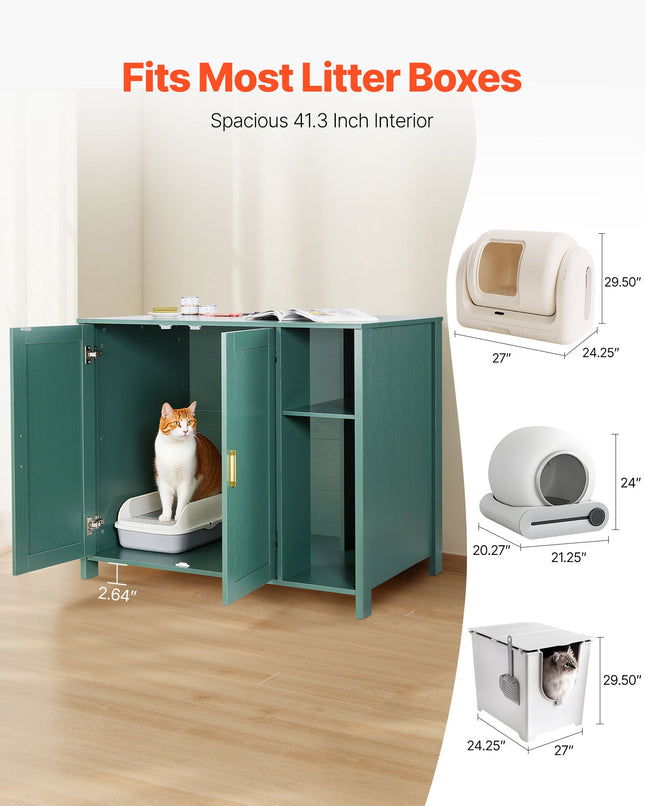 41.3" Smart Cat Litter Robot Enclosure – Luxury Wooden Cabinet for Automatic Litter Boxes – Integrated Power Outlet & Storage Drawer – Fits Most Self-Cleaning Litter Robots