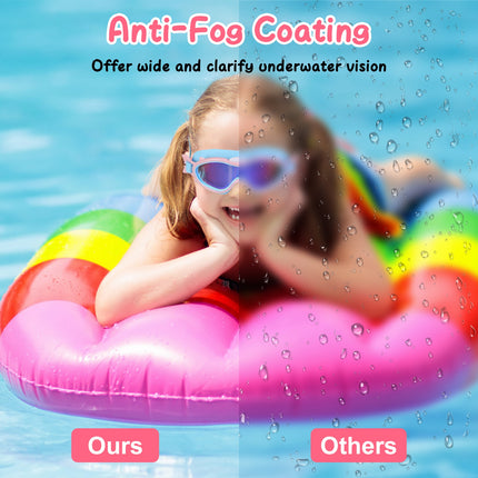 Kids & Youth Swim Goggles with Attached Earplugs – Anti-Fog & UV Protection – Wide View Leak-Proof Swimming Glasses for Boys & Girls Aged 3-16