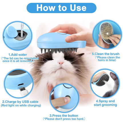 3-in-1 Steamy Cat Brush – Electric Steam Pet Grooming Brush for Shedding – Gentle Silicone Massage Comb for Cats & Dogs