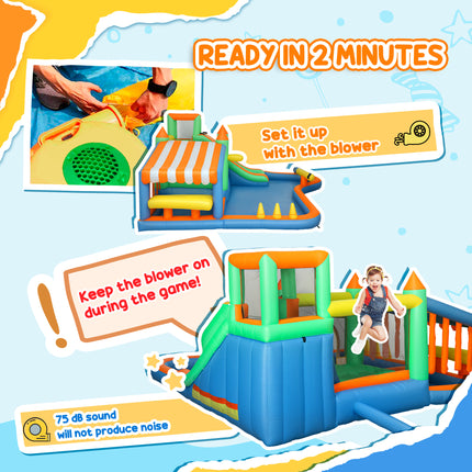 8-in-1 Inflatable Bounce House & Water Slide – Huge Jumping Castle with 550W Blower, Climbing Wall, Water Cannon & Splash Pool – Premium Backyard Water Park for Kids