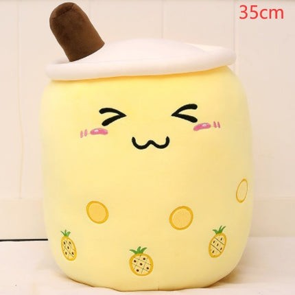Cute Fruit Boba Tea Plush Pillow – Soft Strawberry Milk Tea Stuffed Toy – Kawaii Bubble Tea Cup Cushion for Kids & Teens (Pink/Brown)