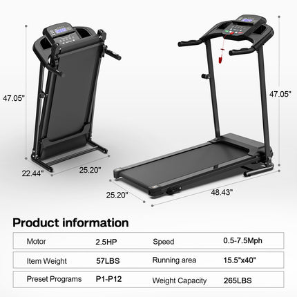JK106 Folding Electric Treadmill – Motorized Running Machine with LCD Display – Professional Home Gym Cardio Trainer for Weight Loss