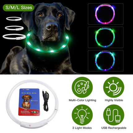 USB Rechargeable LED Dog Safety Collar – High-Visibility Glowing Collar for Night Walking – Cuttable Length for All Sizes