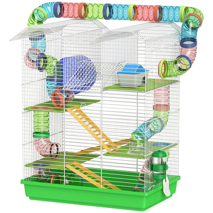 18.5” 5-Tier Hamster Cage with Multi-Level Tunnels – Deluxe Small Animal Habitat with Exercise Wheel, Water Bottle & Food Dish – Vibrant Green