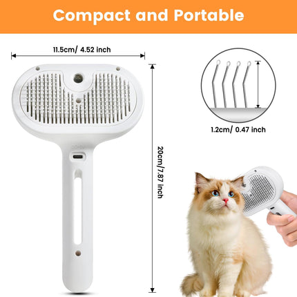 3-in-1 Steamy Cat Brush – Pet Steam Brush for Shedding & Grooming – Water Mist Spray Comb for Long & Short Haired Cats and Dogs – One-Click Hair Release