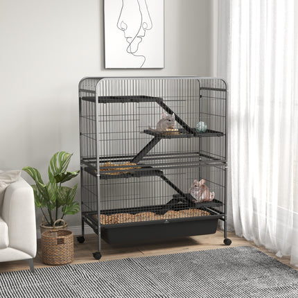 53.5” 5-Tier Large Small Animal Cage – Heavy Duty Metal Ferret & Rabbit Hutch with Ramps – Indoor Pet Mansion on Wheels for Chinchillas & Guinea Pigs