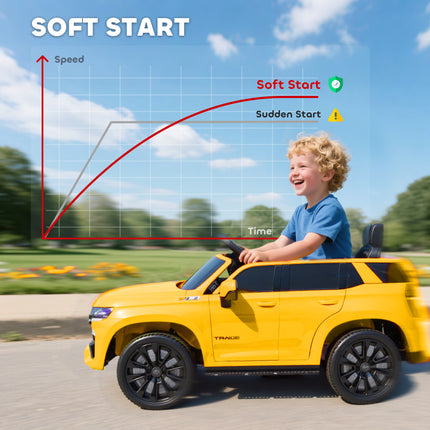 12V Electric Ride-On Car for Kids – Vibrant Yellow SUV with Parental Remote Control – Spring Suspension & LED Lights – Toddler Power Wheel