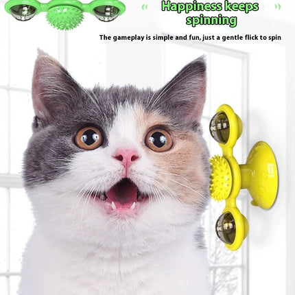4-in-1 Interactive Cat Toy Set – Rotating Disk with Feather Teasers – Tumbler Windmill Design – Multi-Functional Exercise Station for Indoor Cats
