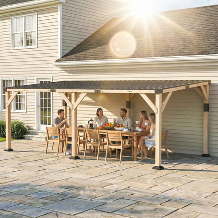 20' x 10' Wooden Hardtop Gazebo with Galvanized Steel Roof