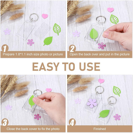 50 Pack Transparent Acrylic Photo Keychains – Blank Insert Keyrings for DIY Personalization – Durable Clear Picture Frames for Gifts & Crafts