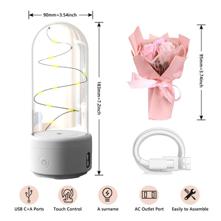 2-in-1 Rose Bouquet LED Light & Bluetooth Speaker – Enchanted Rose Night Light in Glass Dome – Unique Mother’s Day, Valentine’s Day & Anniversary Gift