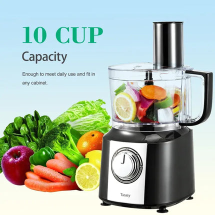 600W Multifunctional Food Processor – 10-Cup Large Capacity Chef Machine – Professional Slicer, Shredder & Mixer