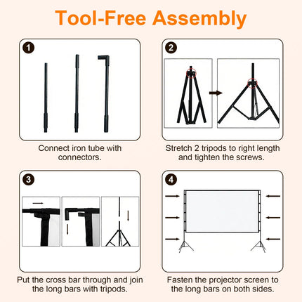 Portable Projector Screen with Stand (100"/120" Options) – 4K HD Wrinkle-Free Movie Screen – Front & Rear Projection Foldable Screen with Carry Bag for Outdoor Cinema