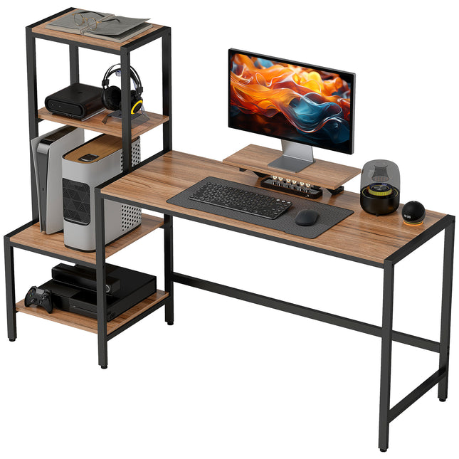67" Large Computer Desk with Monitor Stand – Reversible 4-Tier Storage Shelves – Industrial Writing Desk with CPU Space for Home Office