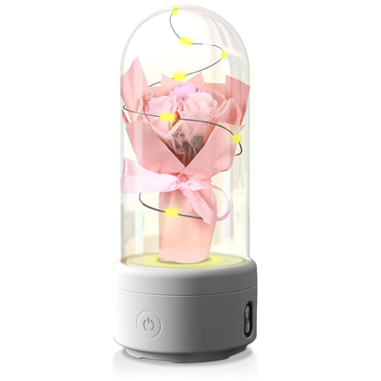 2-in-1 Rose Bouquet LED Light & Bluetooth Speaker – Enchanted Rose Night Light in Glass Dome – Unique Mother’s Day, Valentine’s Day & Anniversary Gift