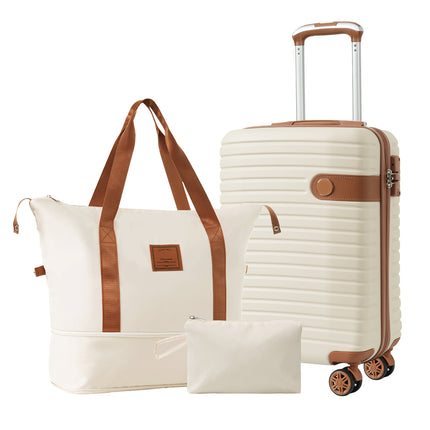 3-Piece Luxury Cream Luggage Set – Lightweight ABS Hardshell Suitcases – 20" Airline Approved Carry-On (22x14x9) – Silent 360° Spinner Wheels