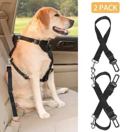 2-Pack Adjustable Dog Car Seat Belt – Heavy Duty Nylon Pet Safety Leads – Universal Vehicle Seatbelt Clip for Dogs & Cats