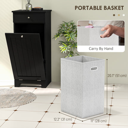 Tilt-Out Laundry Hamper Cabinet – Wooden Bathroom Storage Organizer with Drawer and Removable Basket – Elegant Black Finish