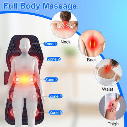 Full Body Massage Chair Pad with Heat – 10 Vibrating Motors for Back, Neck & Thighs – Portable Massage Seat Cushion for Home, Office & Car