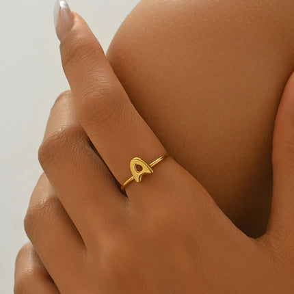 18K Gold Plated Initial Rings for Women – Adjustable Stainless Steel Letter A-Z Ring – Personalized Minimalist Jewelry – Waterproof & Tarnish-Free