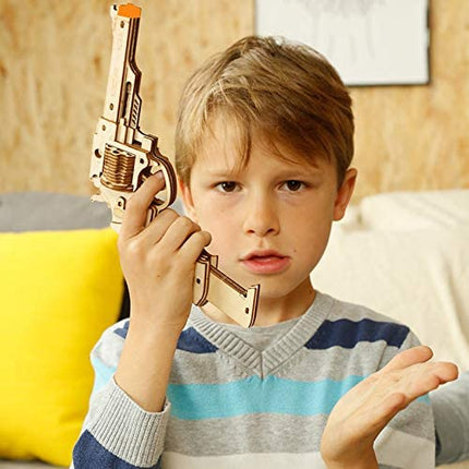 Robotime DIY Mechanical Gun Model Building Kit – Functional 3D Wooden Puzzle – Creative Birthday Gift for Boys, Teens & Hobbyists