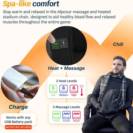 Heated Massage Reclining Stadium Seat – Extra Wide Bleacher Chair with Back Support for Sports Fans & Outdoor Events