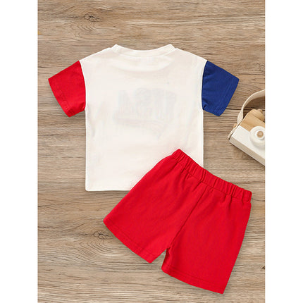 Baby Boy 4th of July USA Outfit Set – Patriot Color Block T-Shirt & Shorts – Toddler Independence Day Celebration Clothes