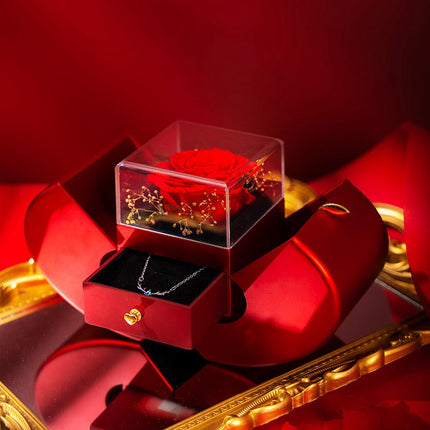 Red Apple Christmas Jewelry Box – Eternal Rose Gift Set – Romantic Surprise Box for Necklace & Rings – Ideal Mother’s & Valentine’s Day Gift