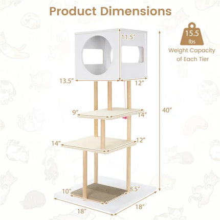 Multi-Level Cat Tree Tower with Dual-Door Condo – Activity Center with Scratching Pads & Anti-Tipping Kit for Indoor Cats