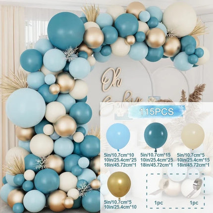 138pcs Dusty Blue Balloon Arch Kit – Dusty Baby Blue, Sand White & Metallic Gold Balloons – Luxury Garland Set for Baby Shower, Wedding & Gender Reveal